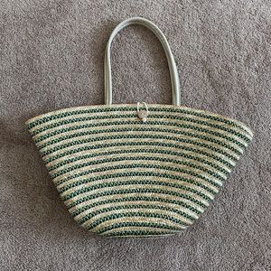 Woven Summer Tote with Green Stripes